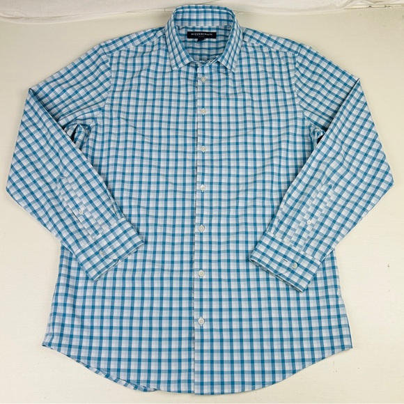 Mizzen+Main Leeward Shirt Mens Large Trim Blue White Check Long Sleeve Stretch - Picture 1 of 6